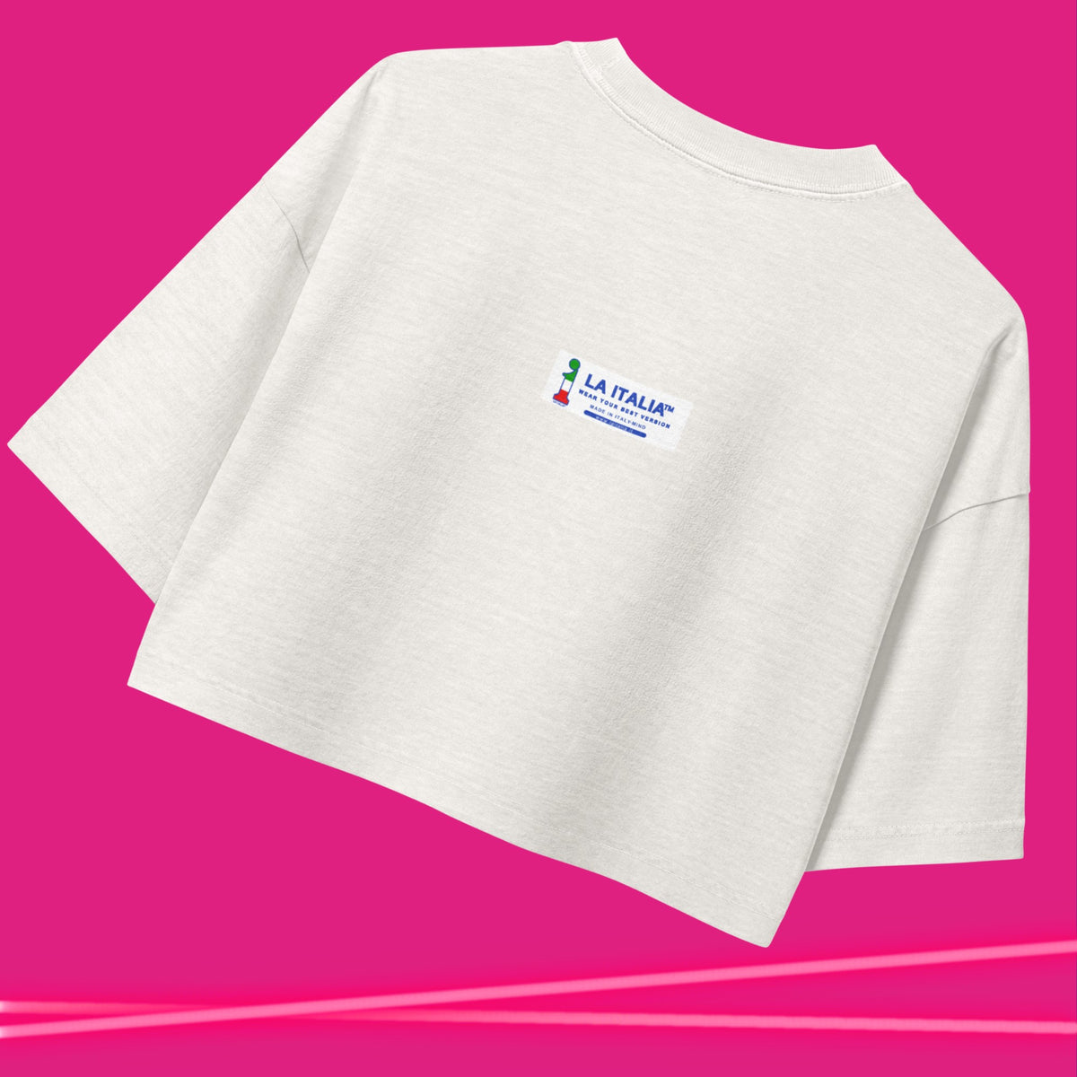 Holy Pancino Cropped Tee La Italia™ blanquito, back view | women's premium cropped t-shirt in cotton | La Italia

