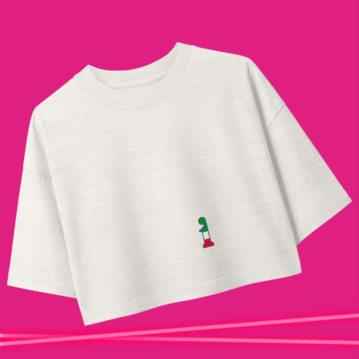 Holy Pancino Cropped Tee La Italia™ blanquito, vista frontale | t-shirt cropped femminile tinta in capo | La Italia
