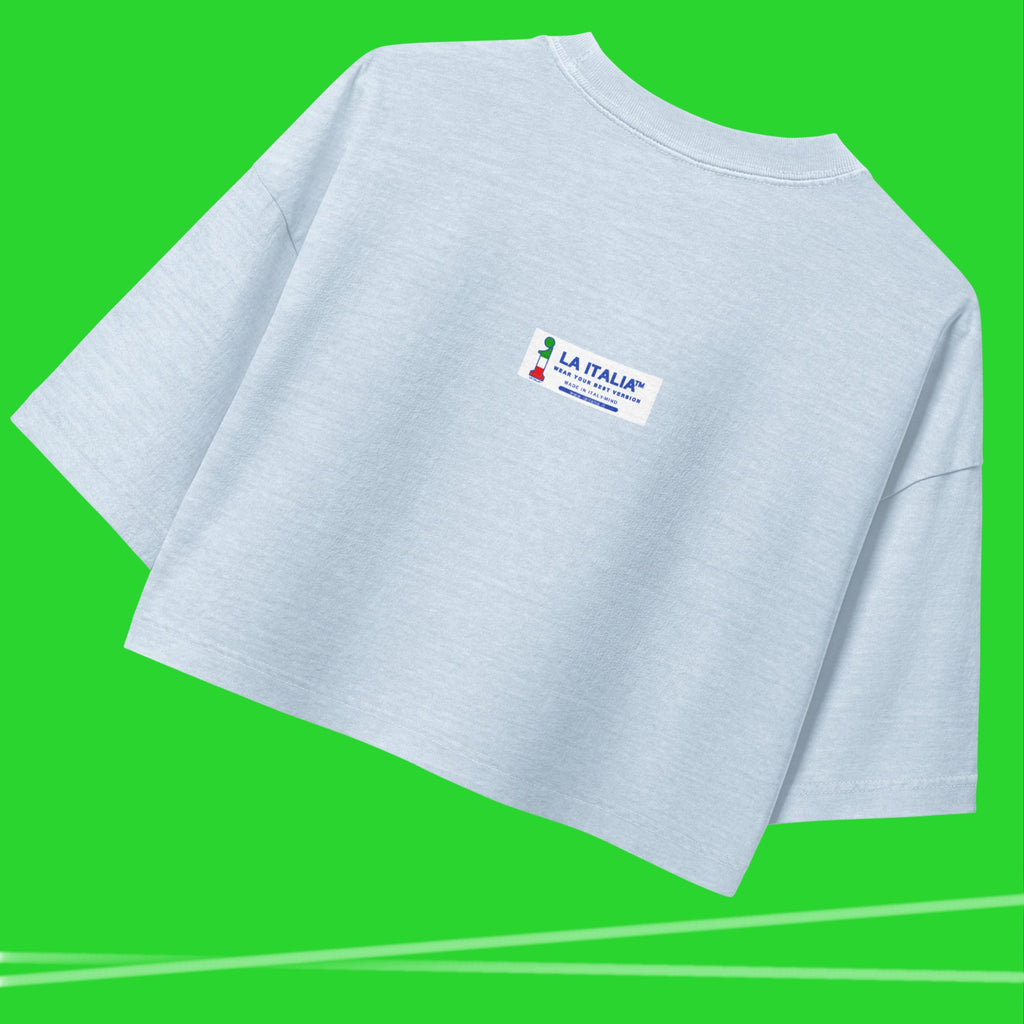 Holy Pancino Cropped Tee La Italia™ Celestial - back view | La Italia™ women's boxy cropped tee | La Italia
