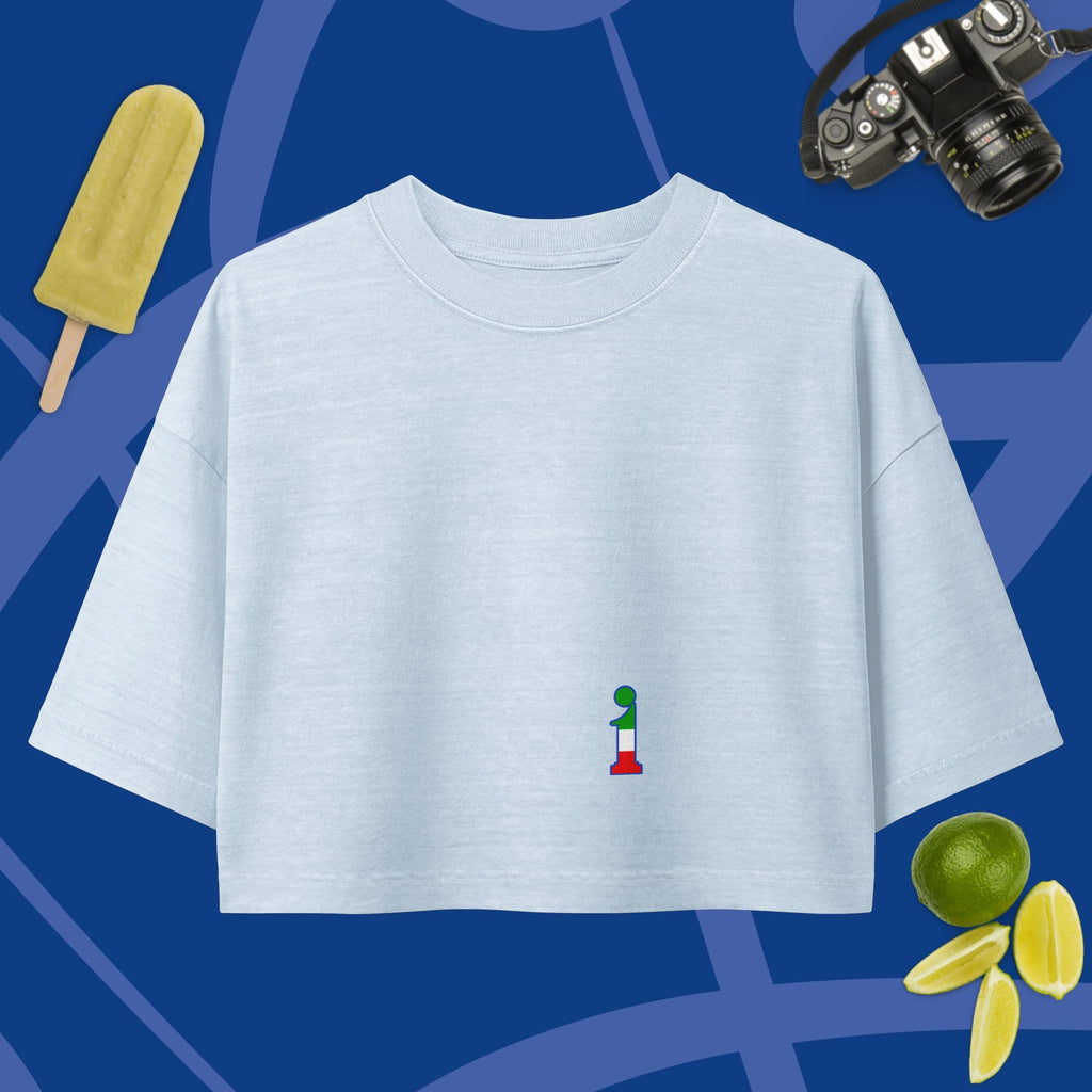 Holy Pancino Cropped Tee La Italia™ Celestial - fronte | t-shirt cropped donna premium con maniche oversize | La Italia


