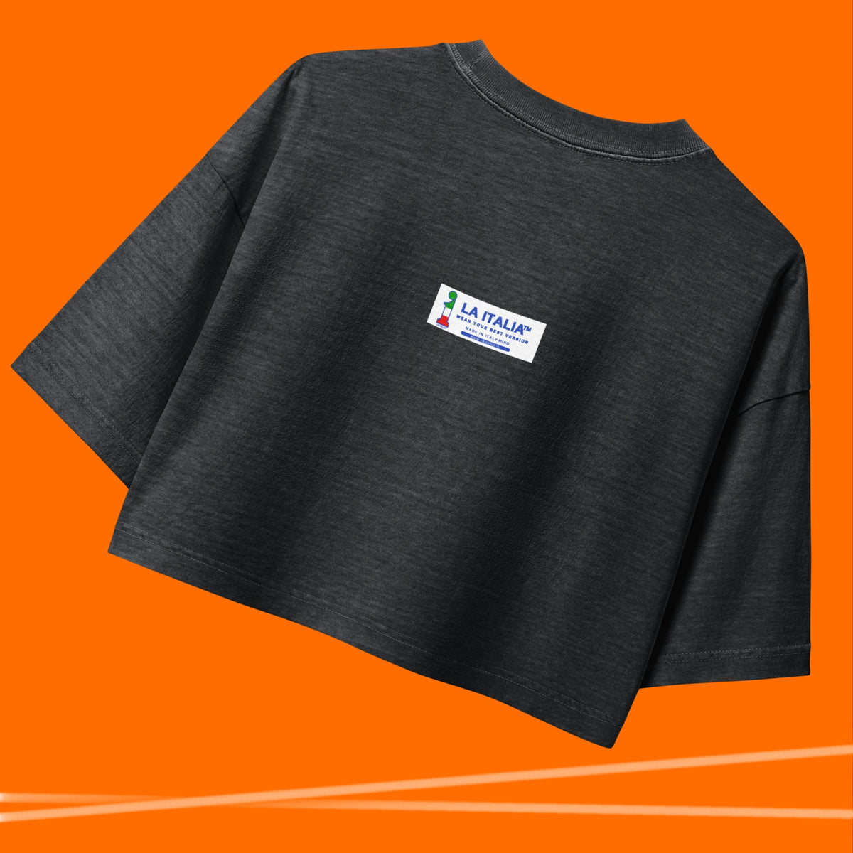 Holy Pancino Cropped Tee La Italia™ negrito, back view | women's premium cropped t-shirt in cotton | La Italia
