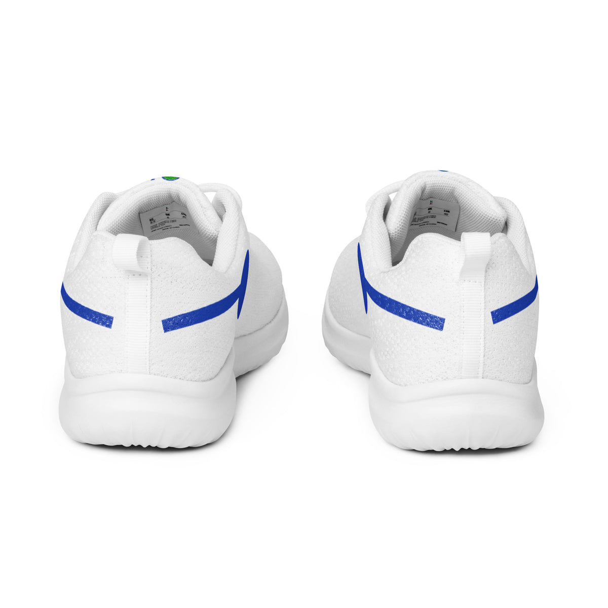 àthlon La Italia™: sneakers bianche da uomo viste da dietro, con dettagli blu sui talloni e passanti posteriori.