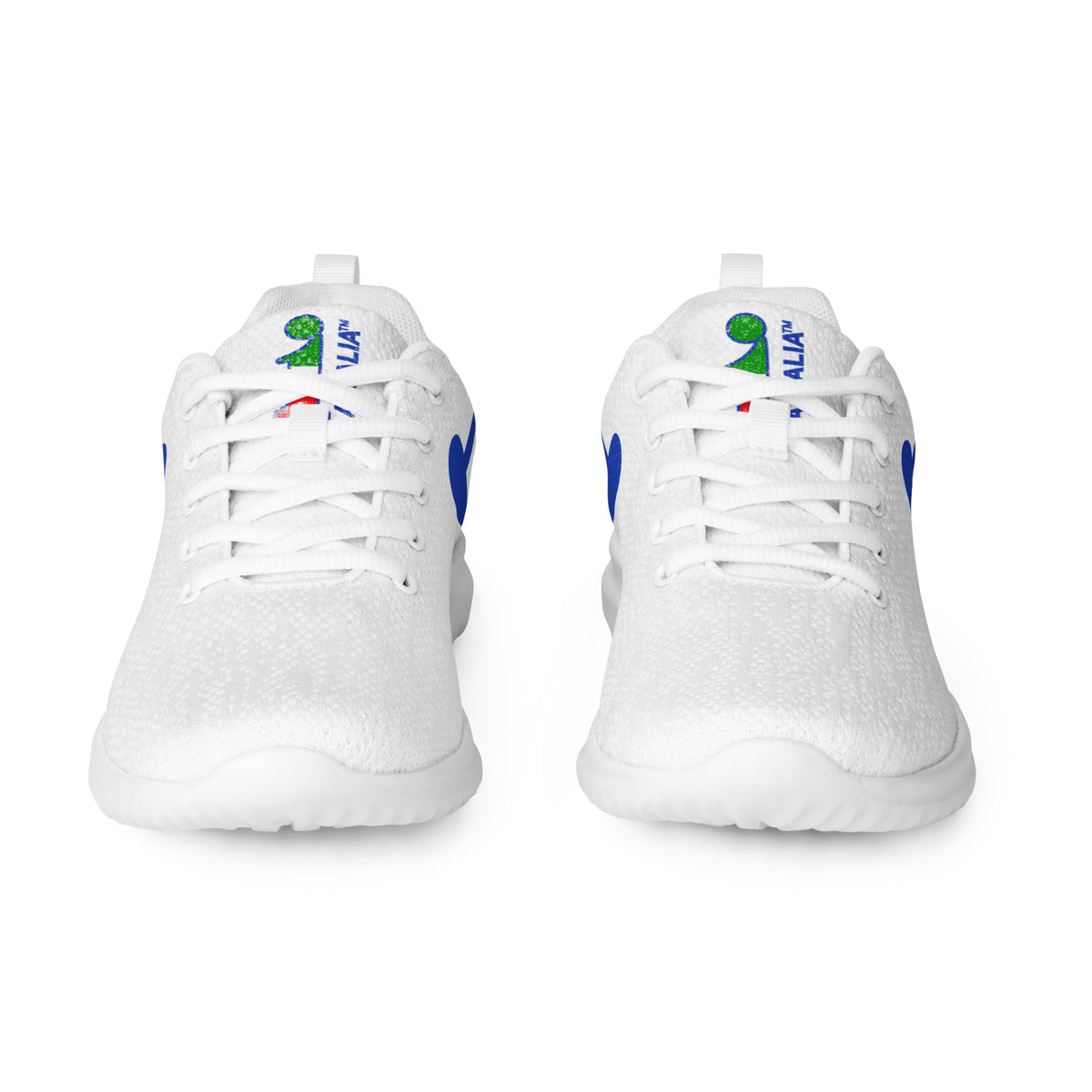àthlon La Italia™ men's white sneakers, front view with white laces and tongue logos. We are the new premium!
