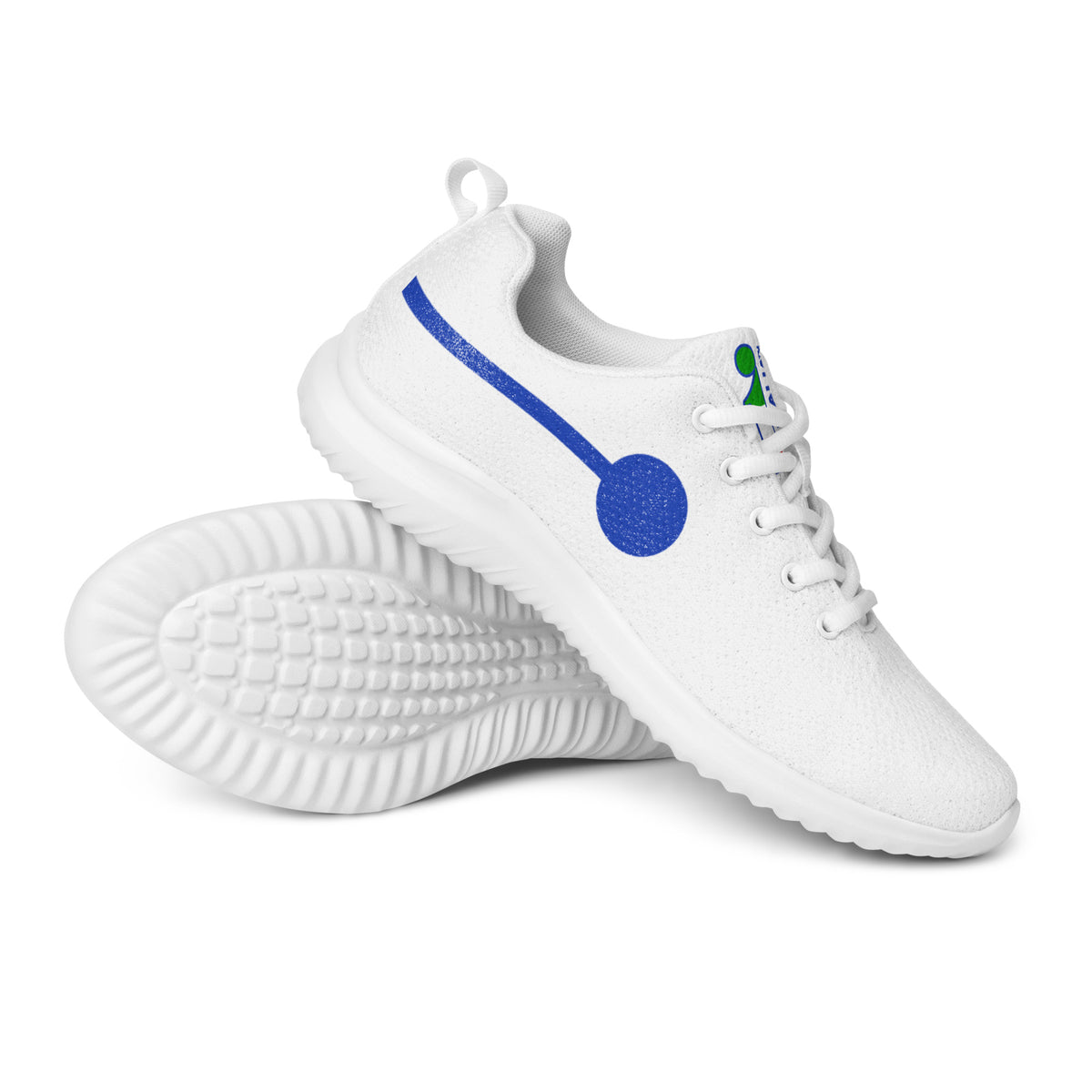 àthlon La Italia™ men's white sneakers, lightweight, soft and comfortable, showing the blue side graphic and textured outsole.