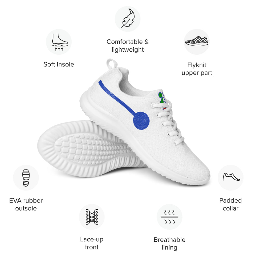 àthlon La Italia™ men's white sneakers: feature diagram showing soft insole, knit upper, EVA outsole and padded collar.
