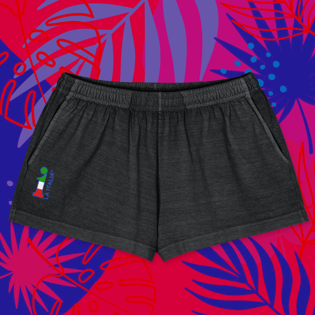 Bum-Bum Foemina Shorts La Italia™ negrito - fronte | shorts femminili tinta nera effetto denim con logo | beachwear donna di qualità e design italiani | La Italia
