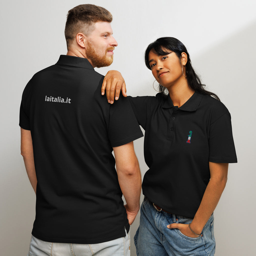Polo La Italia™ Nero - retro coppia | polo italiana premium unisex nero | brand italiano | La Italia
