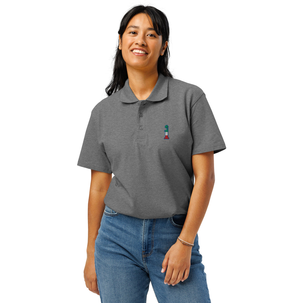 Polo La Italia™ Grigio Melange - women front | italian premium polo shirt grey melange | italian fashion | La Italia
