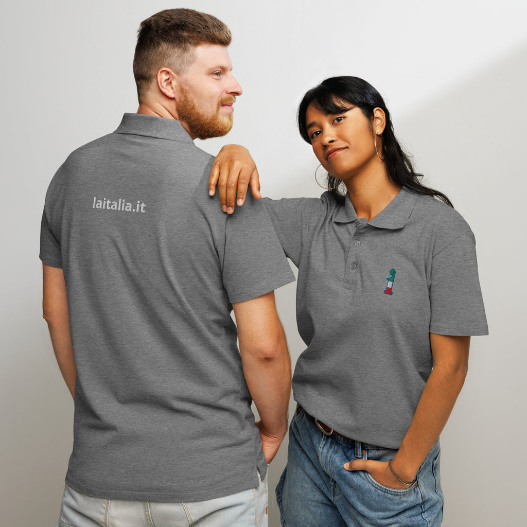 Polo La Italia™ Grigio Melange - retro coppia | polo italiana premium unisex grigio melange | brand italiano | La Italia
