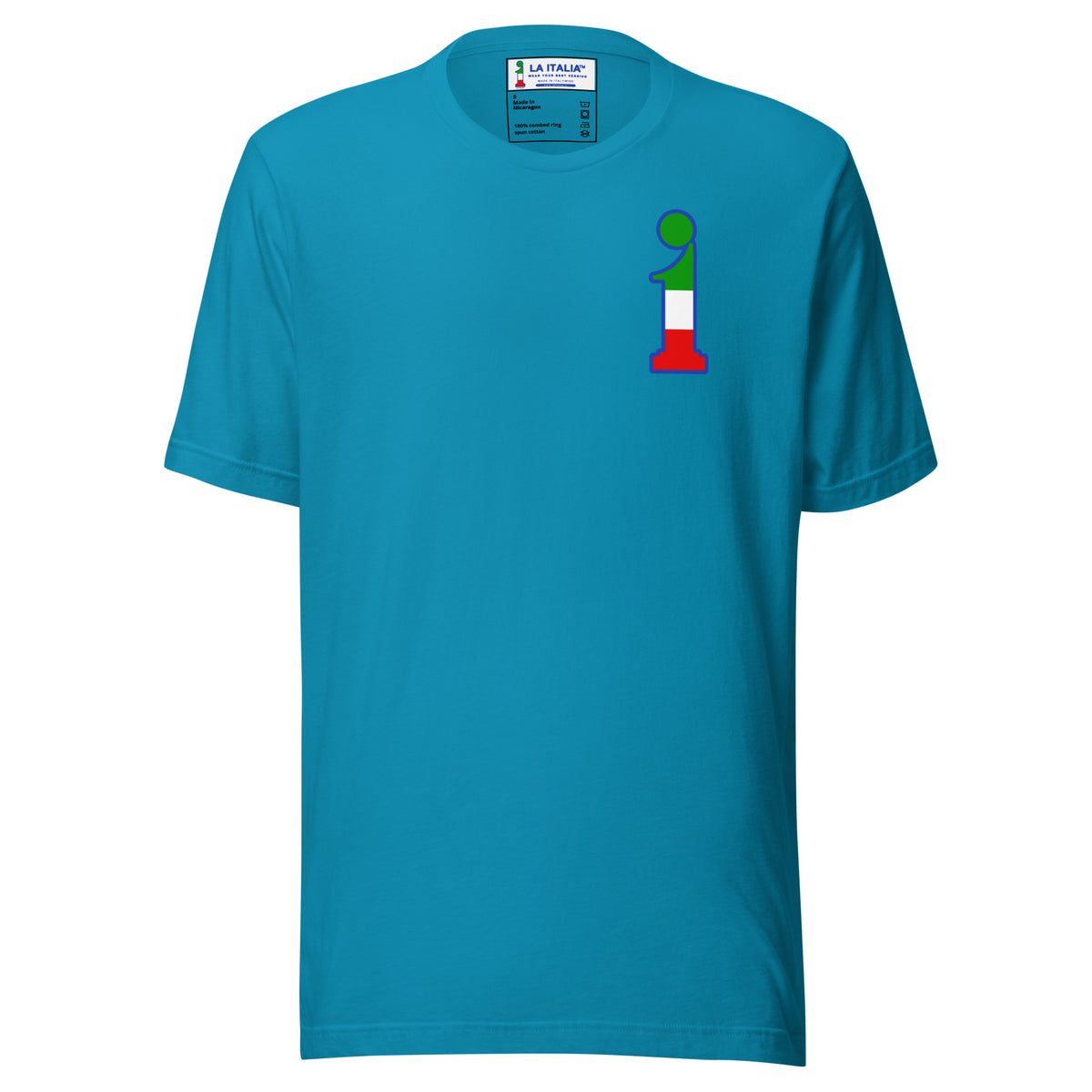 T-Shirt La Italia™ Big Logo Acqua - fronte | t-shirt italiana premium unisex acqua | Wear Your Best Version
