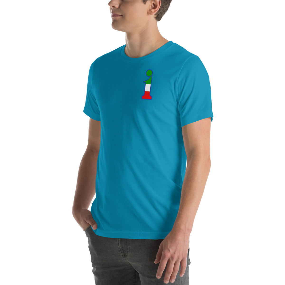 T-Shirt La Italia™ Big Logo Acqua - left front view | italian premium t-shirt acqua side | La Italia
