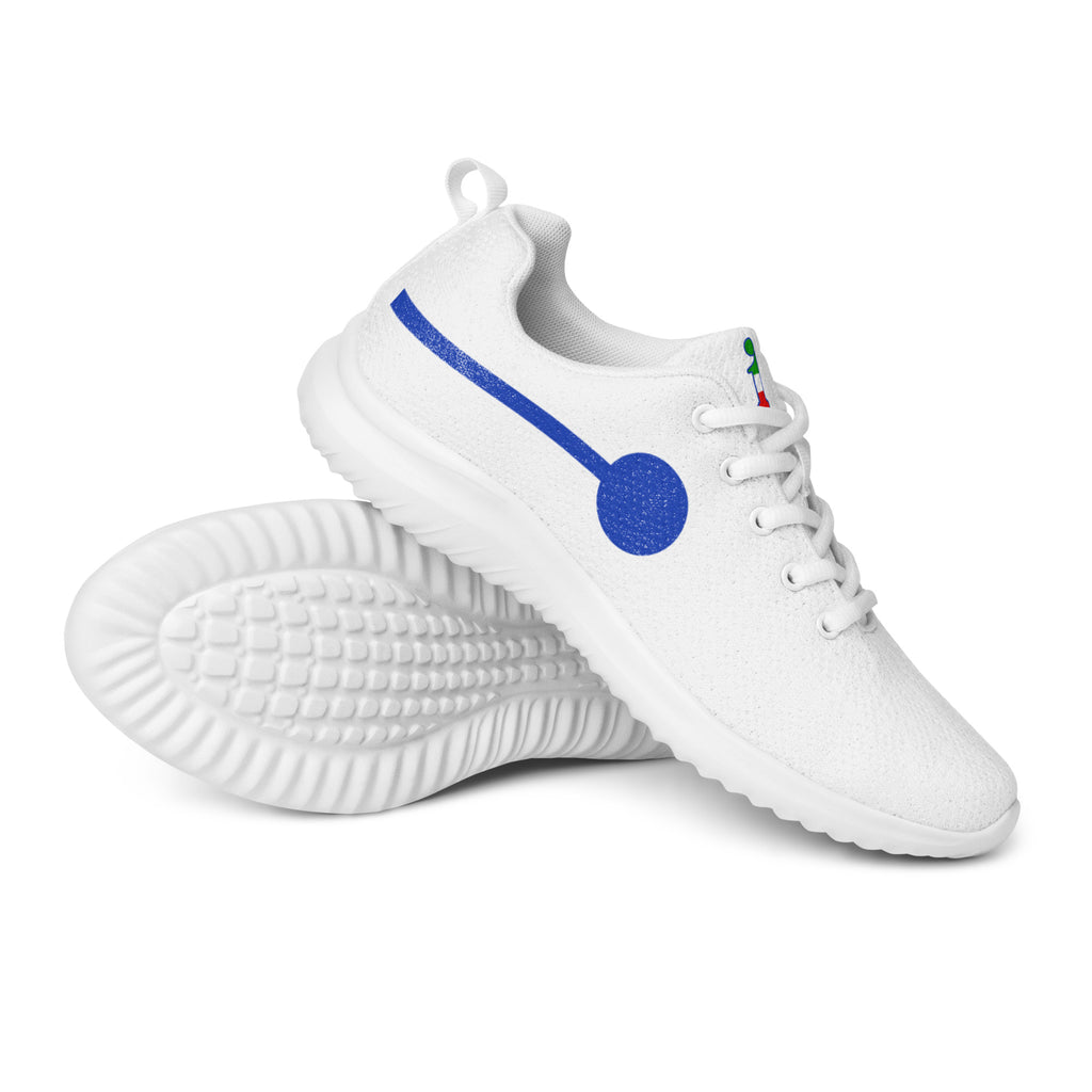 àthlon La Italia™ women's white sneakers in techno-chic style, showing the blue side graphic and textured outsole.