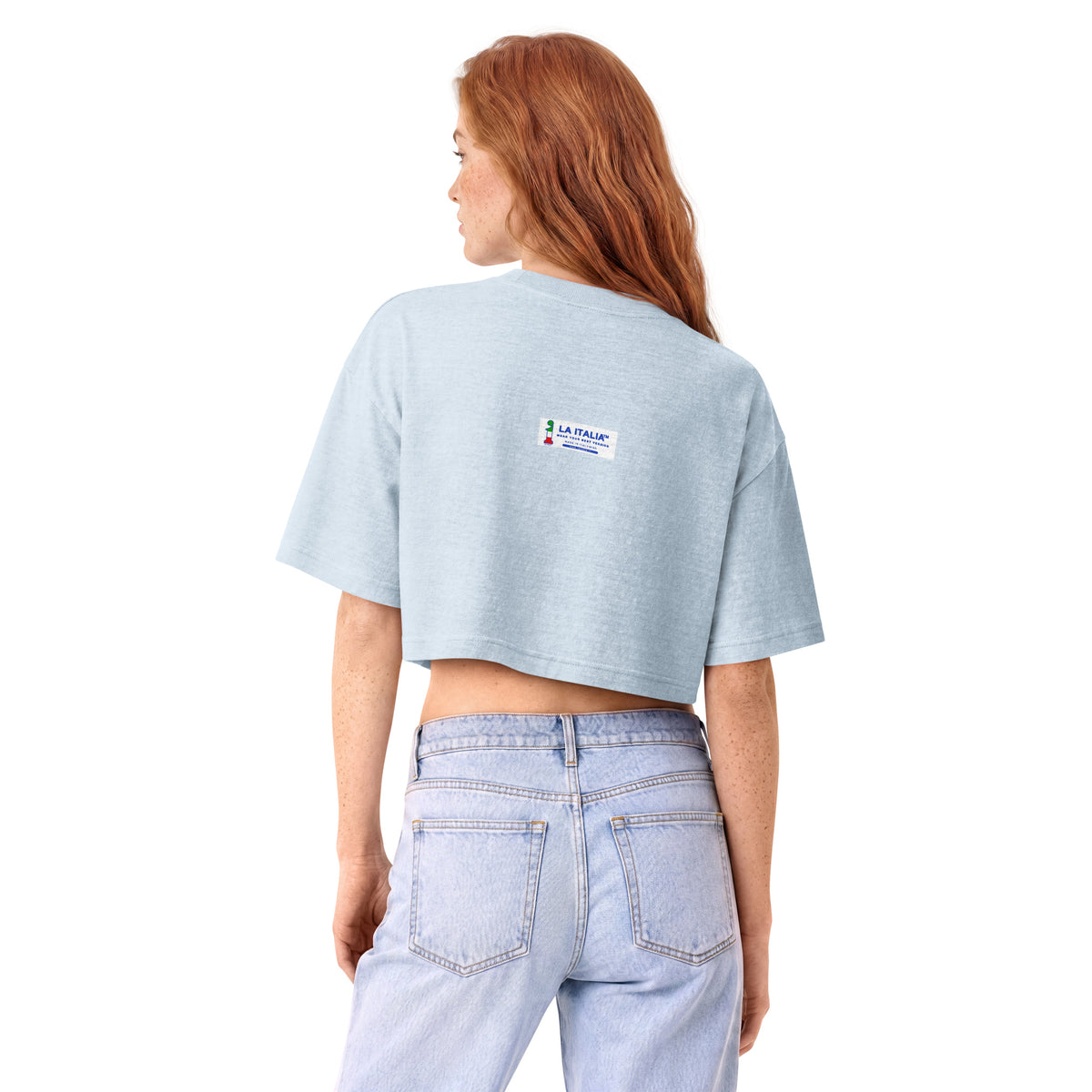Holy Pancino Cropped Tee La Italia™ Celestial - back view | women's cropped tee in Celestial | La Italia
