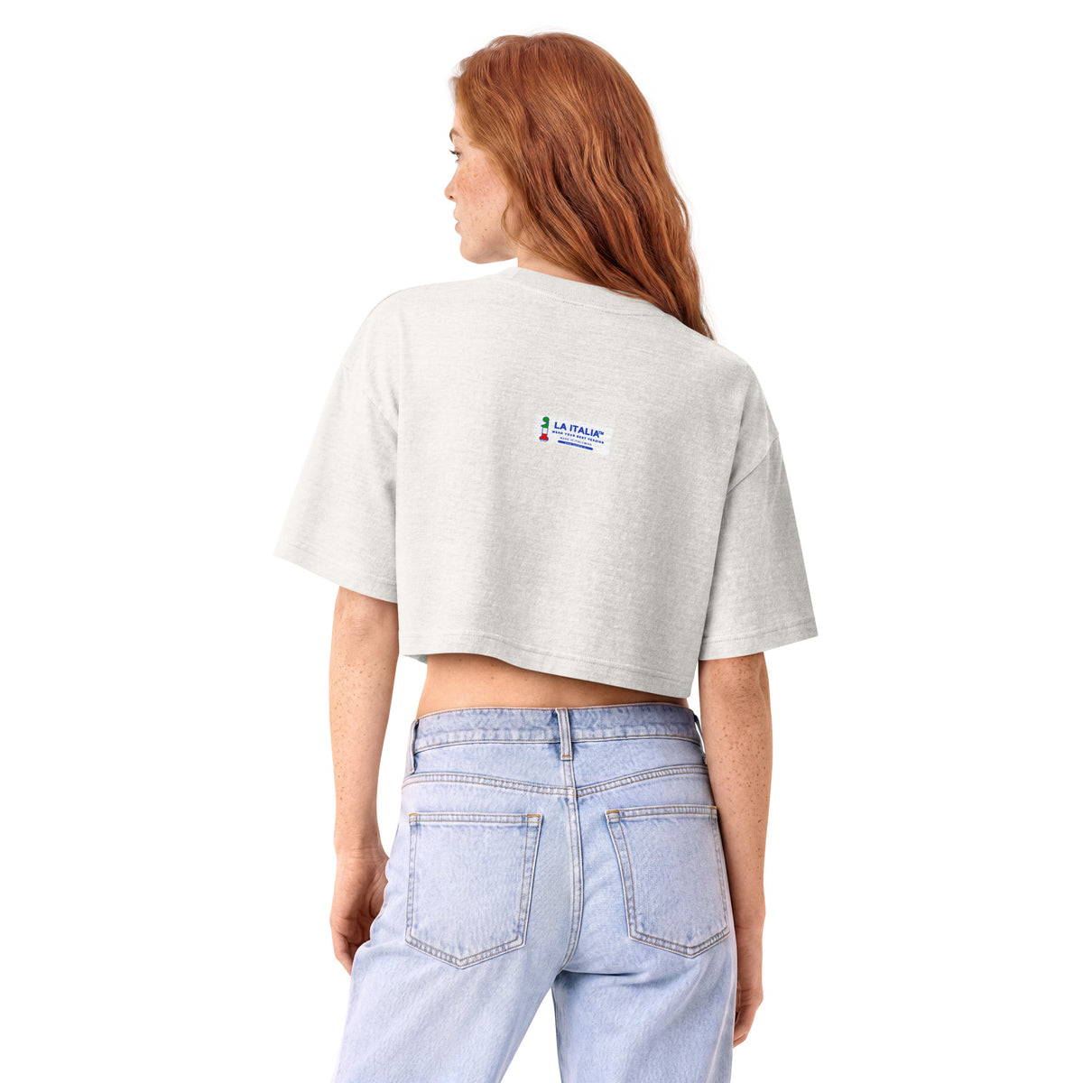 Holy Pancino Cropped Tee La Italia™ blanquito, second back view | women's boxy cropped cotton tee | La Italia
