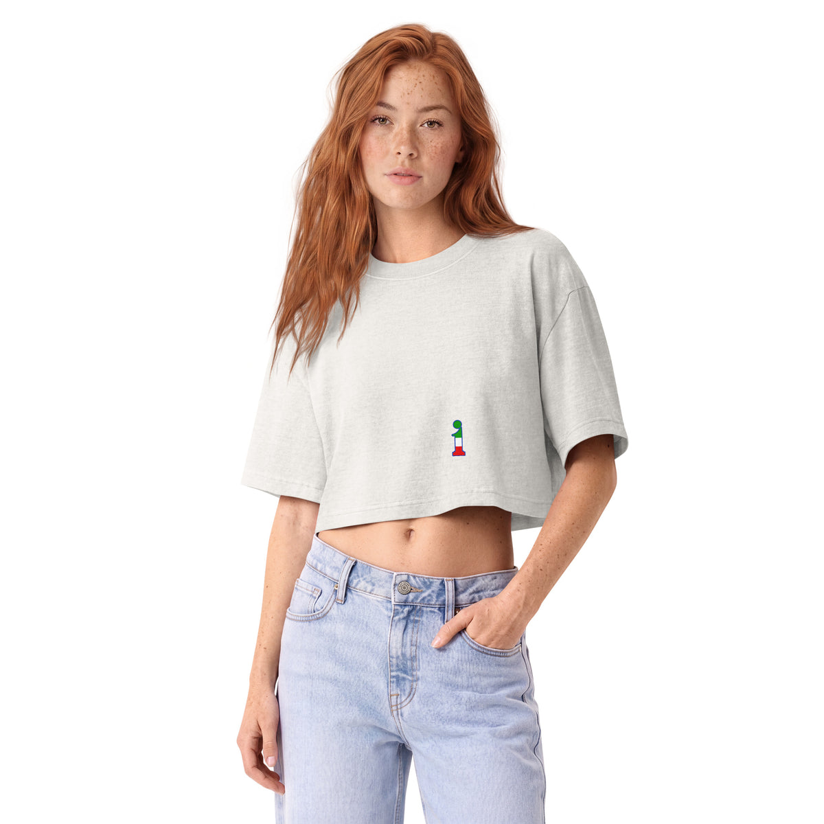 Holy Pancino Cropped Tee La Italia™ blanquito, seconda vista frontale | cropped tee femminile dalla vestibilità boxy | La Italia
