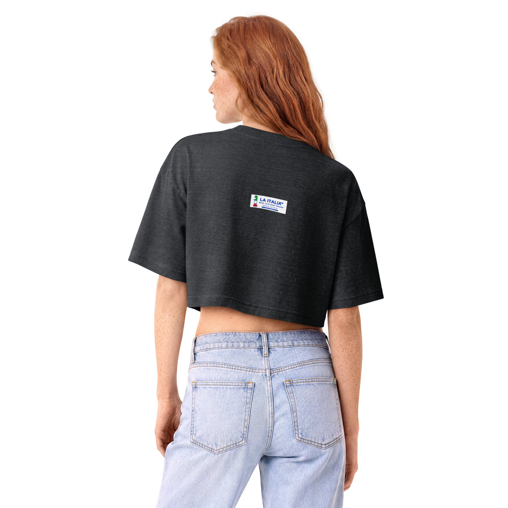Holy Pancino Cropped Tee La Italia™ negrito, second back view | women's boxy cropped cotton tee | La Italia
